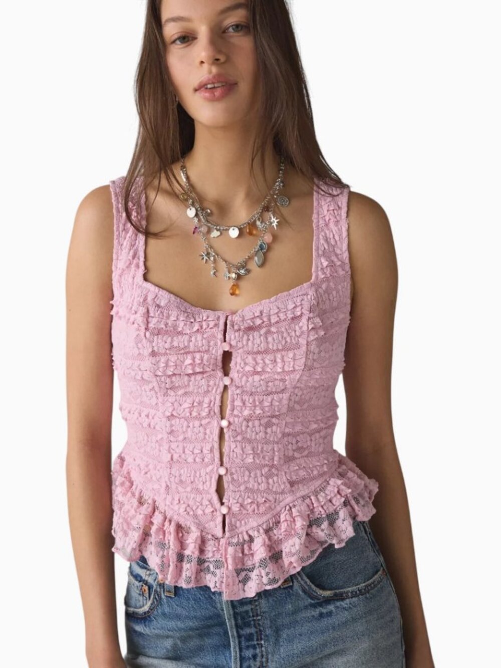NWT KIMCHI BLUE AMARA RUFFLE LACE BUTTON-FRONT TANK TOP SIZE XL